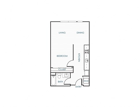 Floor plan for studio, 1 bath, 649 sqft